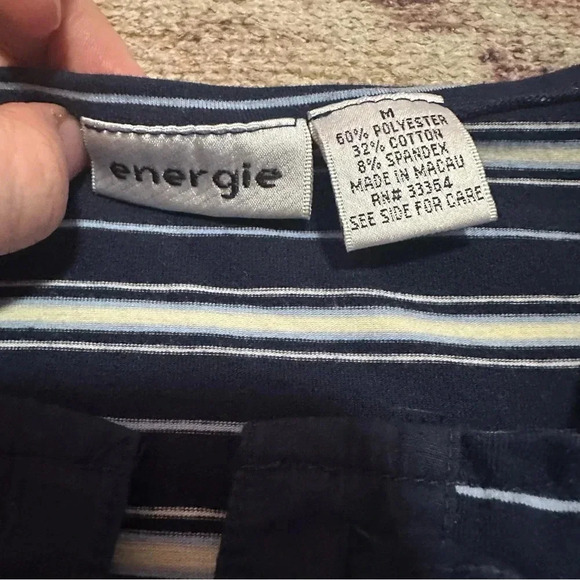 Y2K Energie Navy and white striped long sleeve top lace up detail size medium - Picture 5 of 11